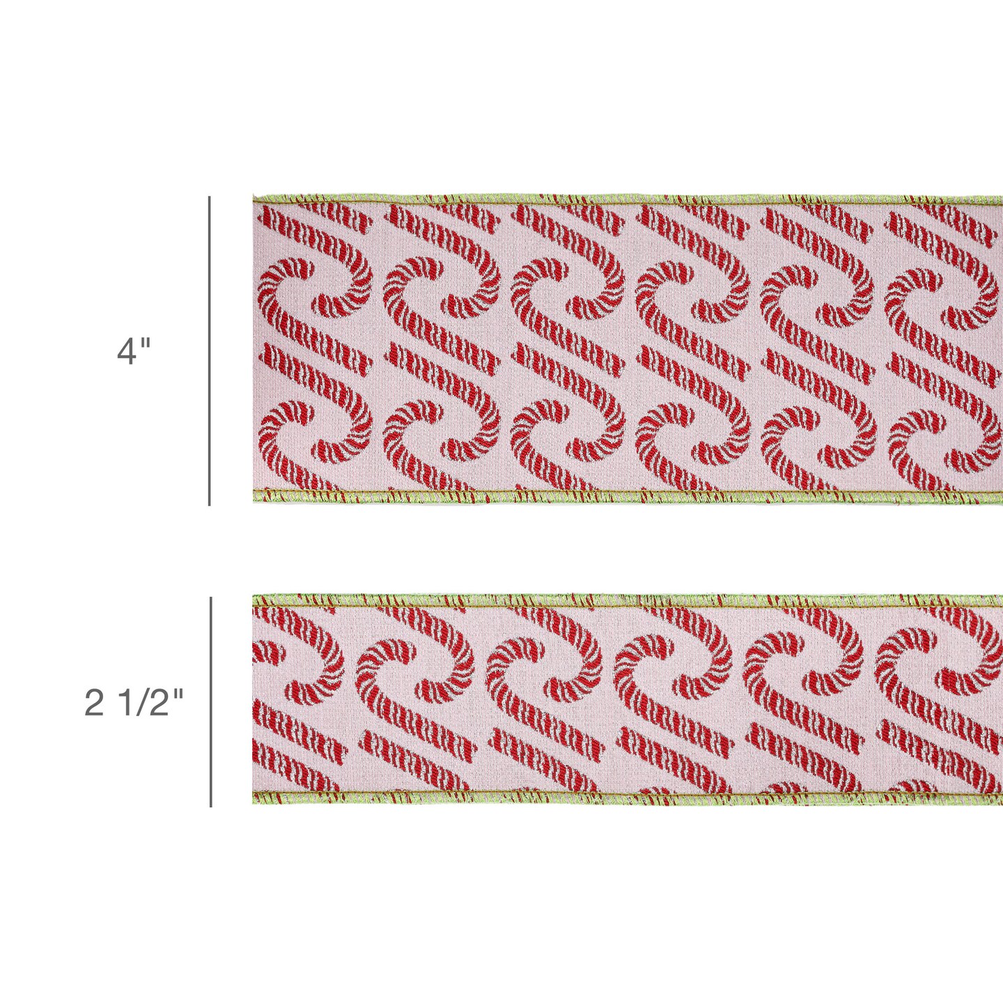 LaRibbons 4&#x22; - 2 1/2&#x22; Wired Jacquard Ribbon | Candy Cane on Pink w/ Dupioni Backing | 5 Yard Roll