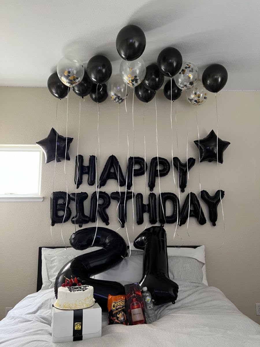 Black Number 21 Balloon 40 inch, 21 Number Balloons, 21st Black Birthday Decorations,(Black)