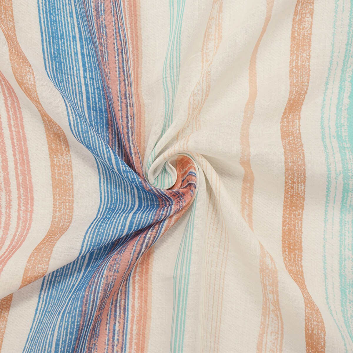 Blue-Orange-Multi Famous Maker Cotton Stripe Printed Lawn Woven Fabric By the Yard