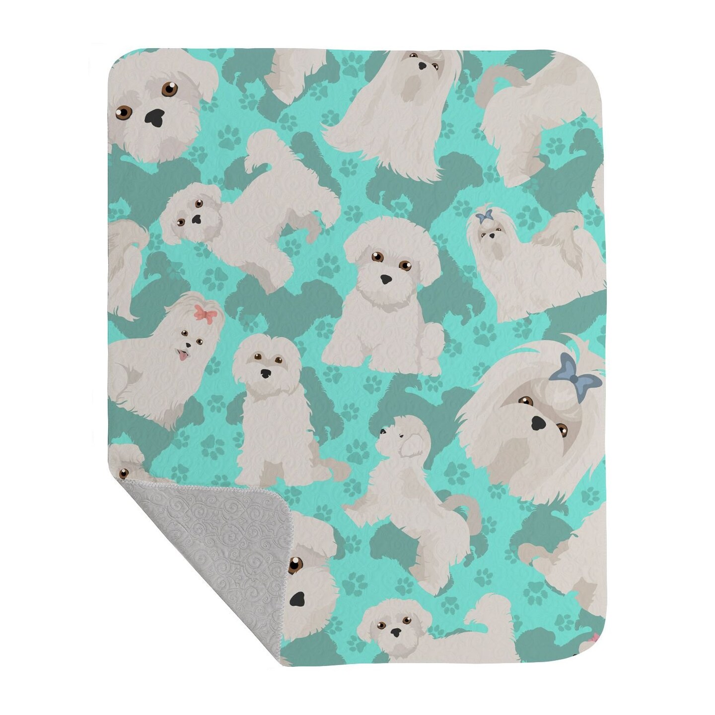 Edge Collections - 50" x 60" - Gray & Teal - Maltese Artwork Pattern Quilted Throw Blanket - 1 Piece