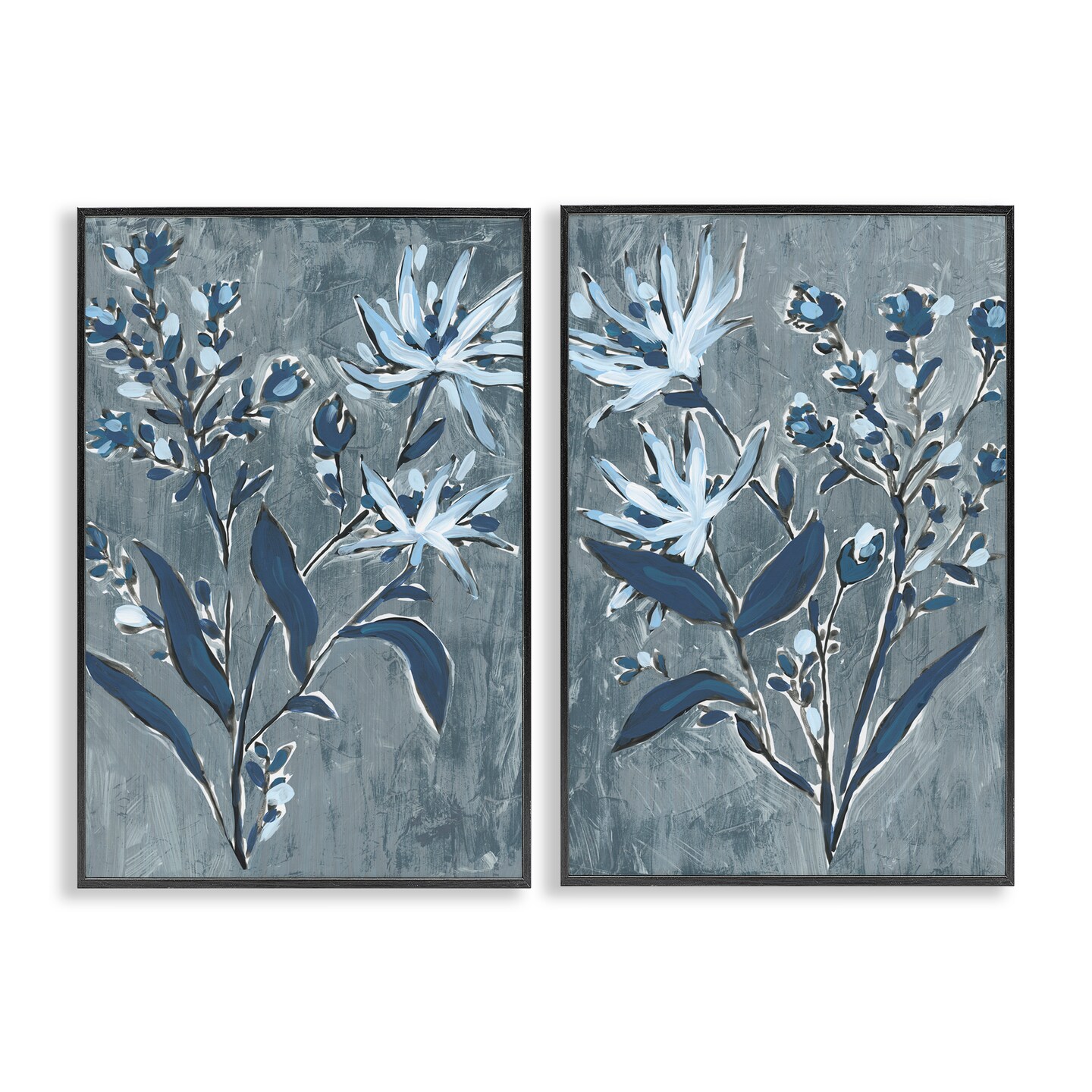 Stupell Industries Navy Flower Sprigs 2pc Framed Giclee Set, design by June Erica Vess