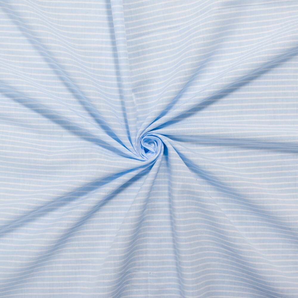Light Blue-White Cotton Pinstripe Shirting Woven Fabric By the Yard