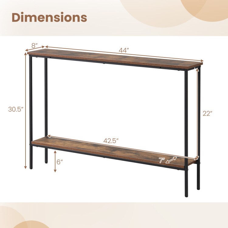 Space-Saving 2-Tier Console Table with Metal Frame and Bottom Shelf for Entryway or Living Room