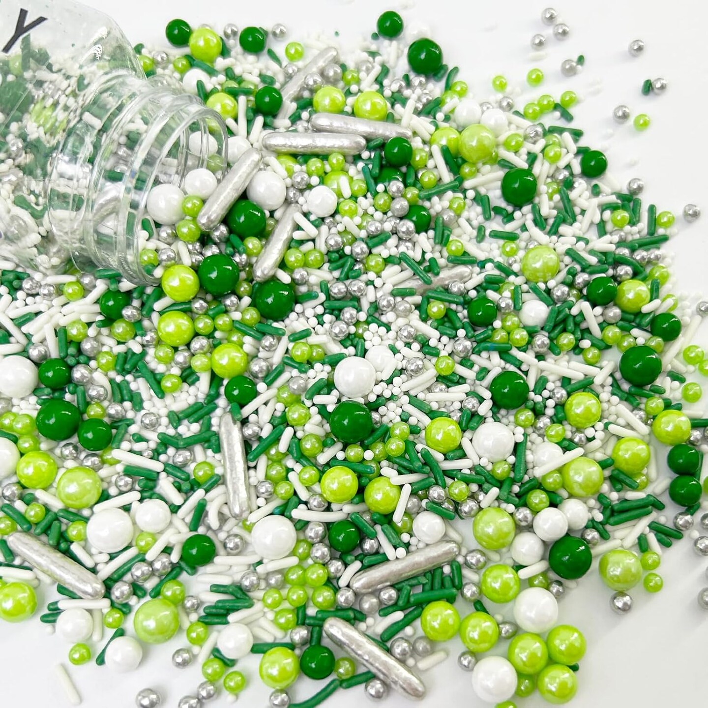 Green White Pearl Sprinkles for Cake Decorating, Cupcake Toppers(Green white)