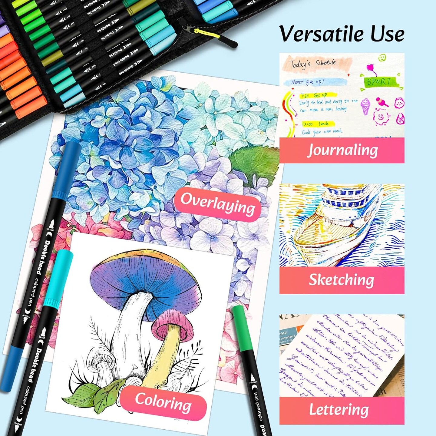 72 Colors Art Markers Set Dual Tip Brush Pen, Coloring Marker Fine Point No Bleeding(Multicolor)