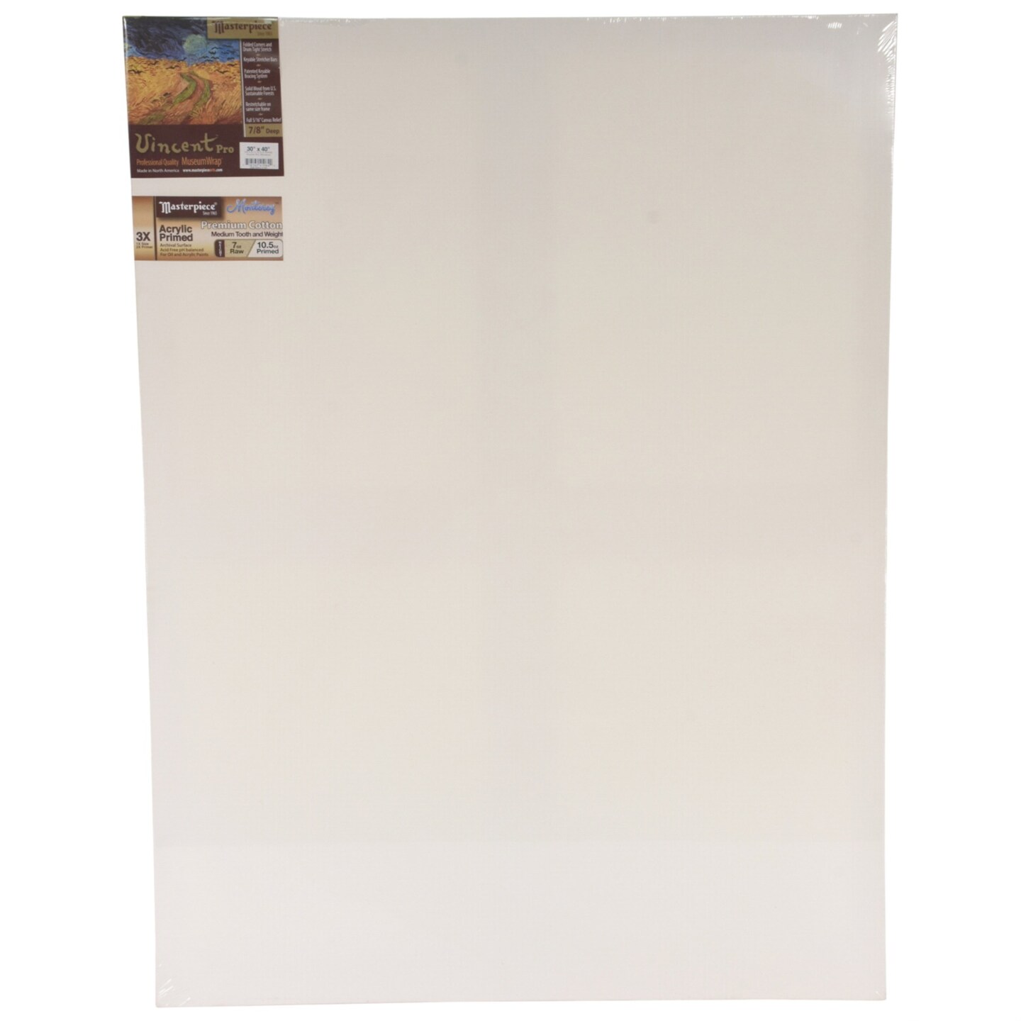 Masterpiece Vincent MasterWrap Pro MuseumWrap Wood Drum Tight Stretched Canvas, 30 X 40 in