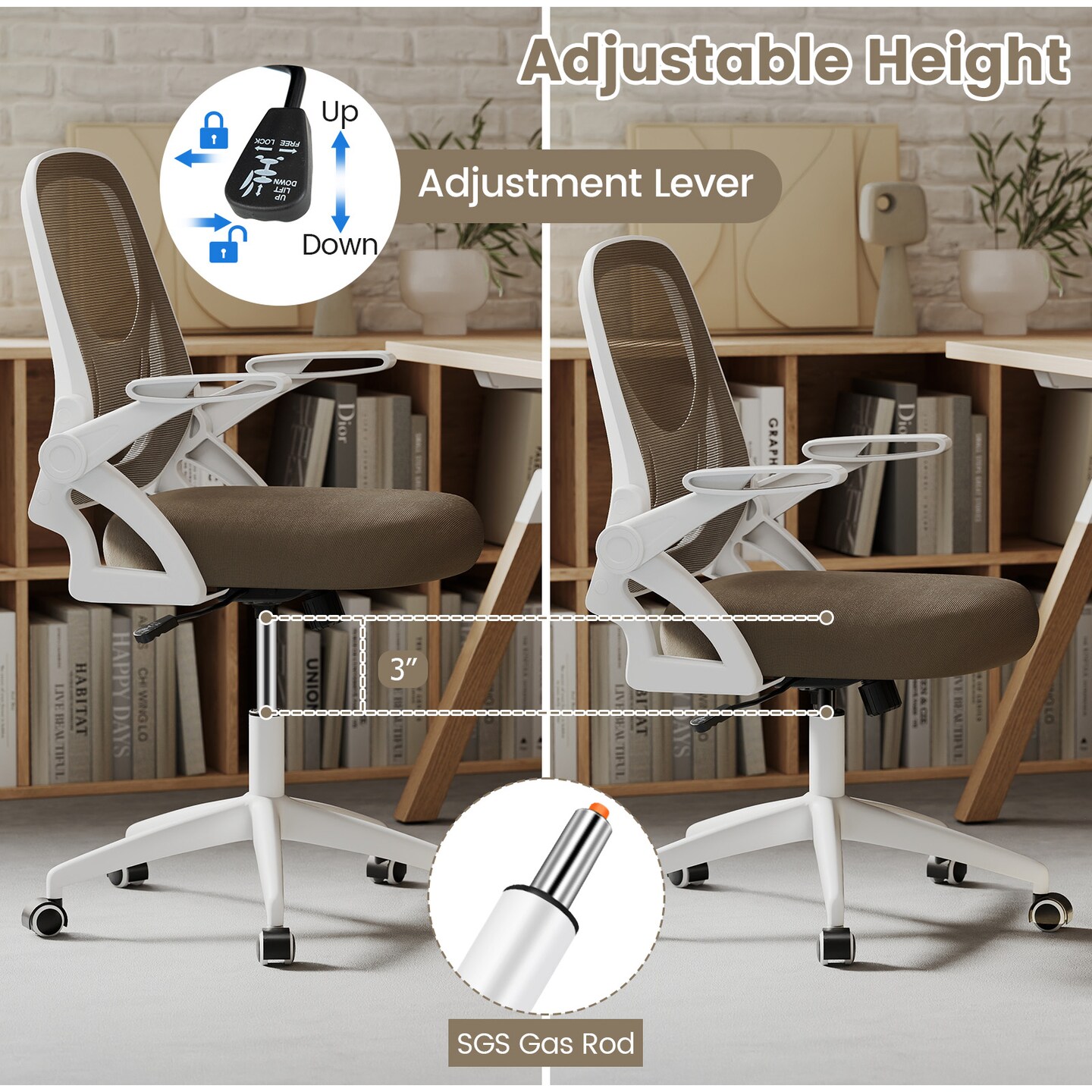 Adjustable Height Computer Desk Chair with S-Shaped Backrest and Lumbar Support for Study or Gaming