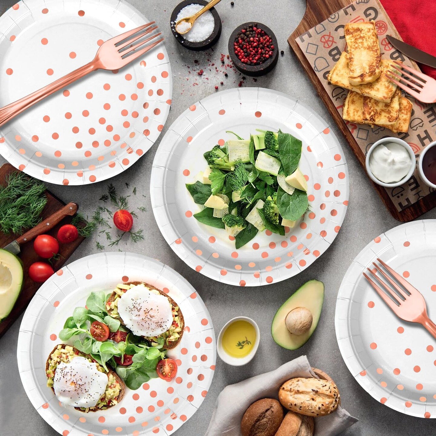 Rose Gold Paper Plates and Napkins Tableware Set-25 x 7''Dessert Plates & 25 x 6.5''Napkins & 25 x 7.3'' Forks,Rose Party Supplies for Birthday,Wedding,Bridal Showers,Anniversary(Serve 25)