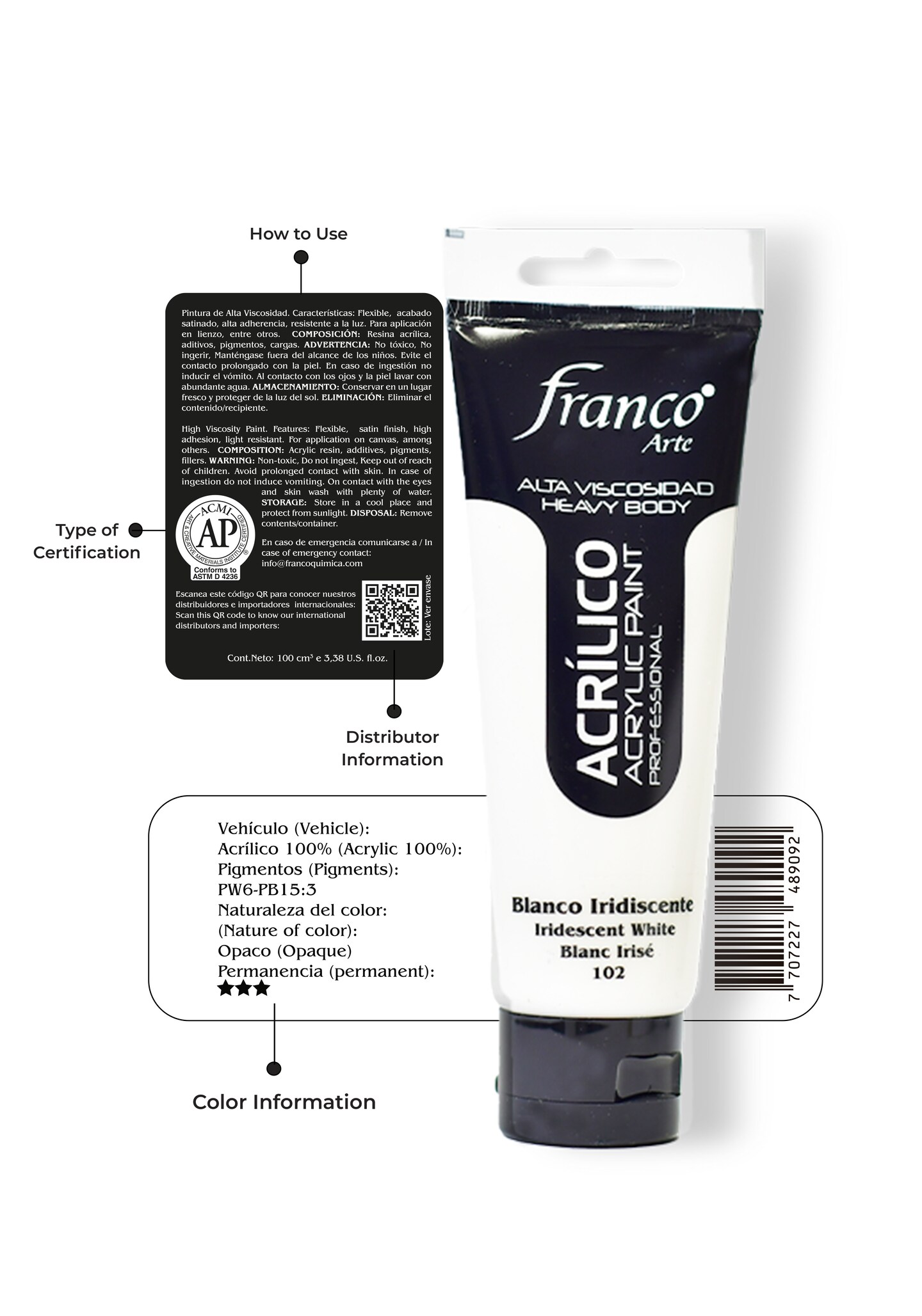 14102-100 Professional Acrylic Paint 3,38 U.S fl oz / Iridescent White