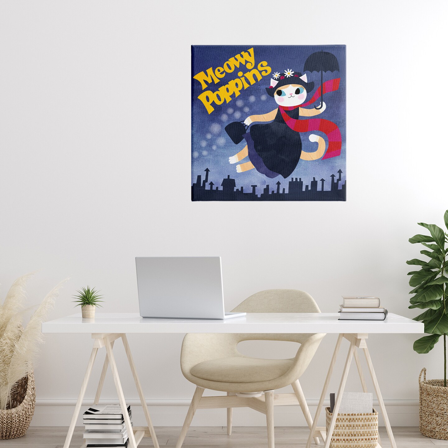 Stupell Industries Meowy Poppins Cat Parody Canvas, design by Angie Rozelaar