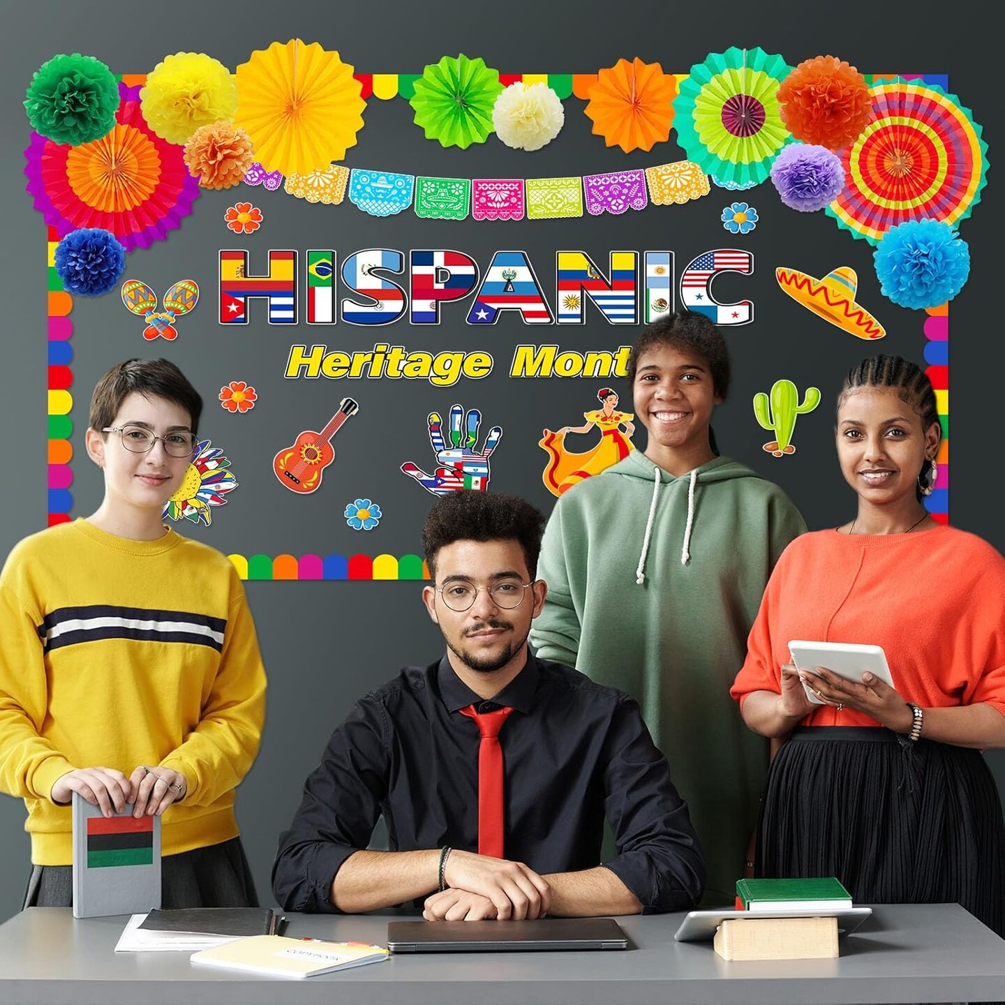 65 Pcs Hispanic Heritage Month Bulletin Board Spanish Classroom DecorColorful)