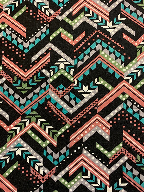 Rose and Teal Multi Broken Chevron Print Rayon Challis Fabric By the Yard