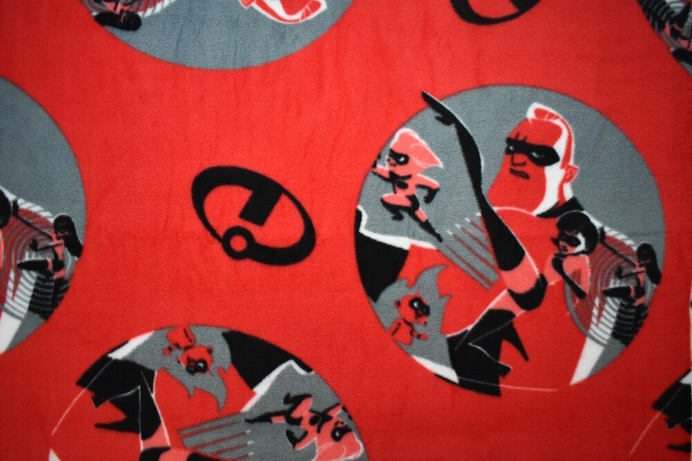 Gray-Multi Poly Disney Incredibles Print Double Sided Fleece Knit Fabric By the Yard