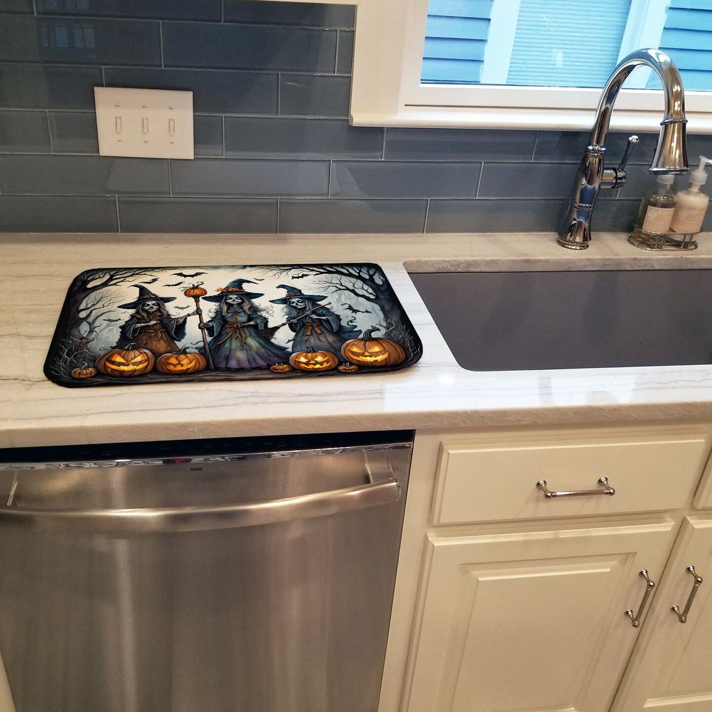 Edge Collections - 14" x 22" - Multicolor - Witches Halloween Spooky Dish Drying Mat - 1 Piece