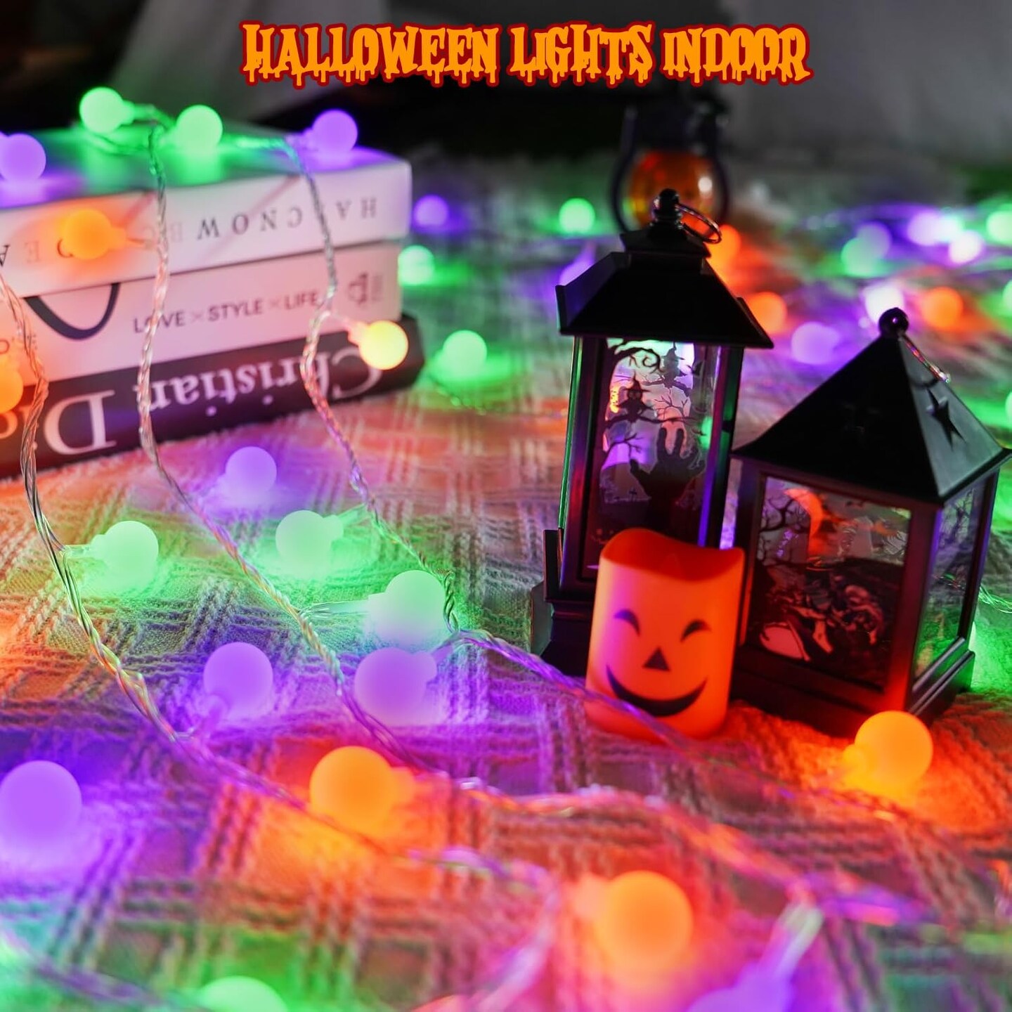 43FT 100LED Halloween Connectable Globe String Lights (Orange Purple and Green)