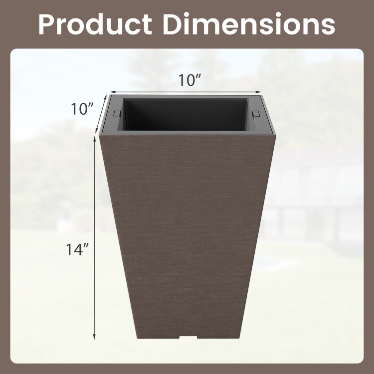 Set of 2 Brown Plastic Self Watering Flowerpots with Inner Bucket and Drainage Holes