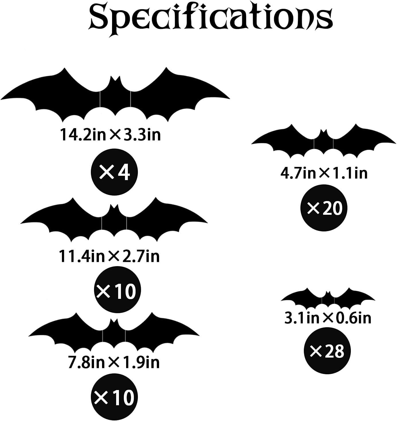 72pcs Halloween 3D Bat Wall Decals Decoration(Black)