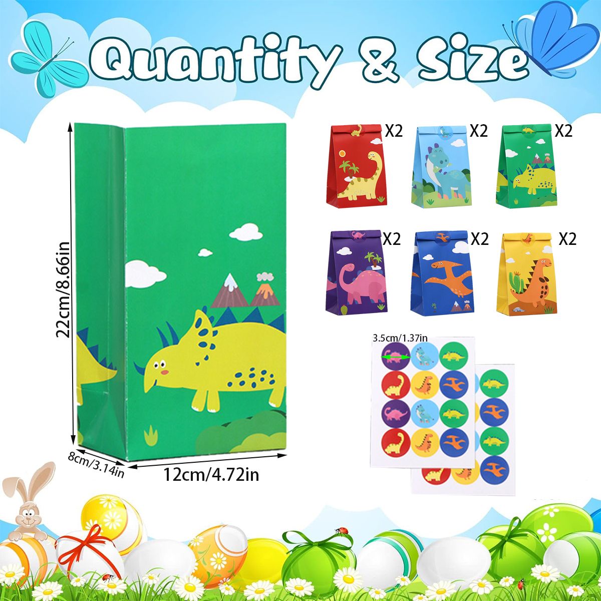 12Packs Christmas Dinosaur Candy Bags with 24Pcs Stickers Party Favor Bags Paper Gift Bags Treat Goody Gift Wrapping Bags for Christmas Halloween Dinosaur Themed Birthday Party Supplies
