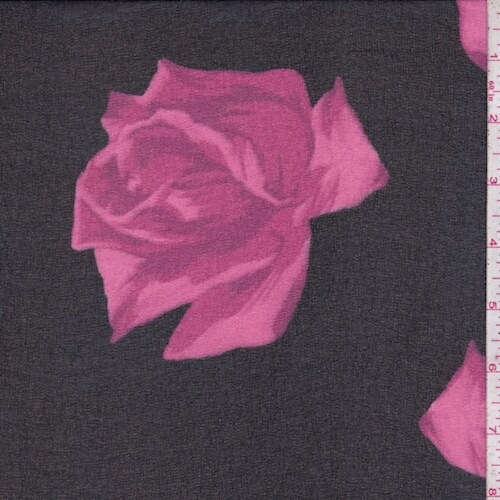 Black/Magenta Rose Crepe Chiffon Fabric By the Yard