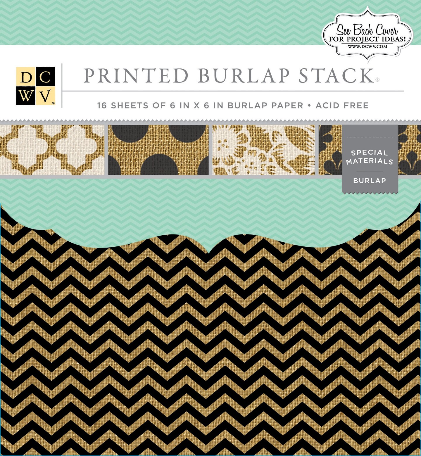 DCWV Single-Sided Specialty Stack 6&#x22;X6&#x22; 16/Pkg-Printed Burlap, 8 Designs/2 Each