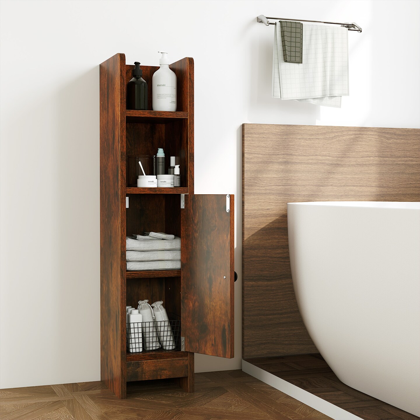 Slim Bathroom Storage Cabinet Narrow Floor Cabinet 8 Inch Wide Space Saving Organizer With Shelves