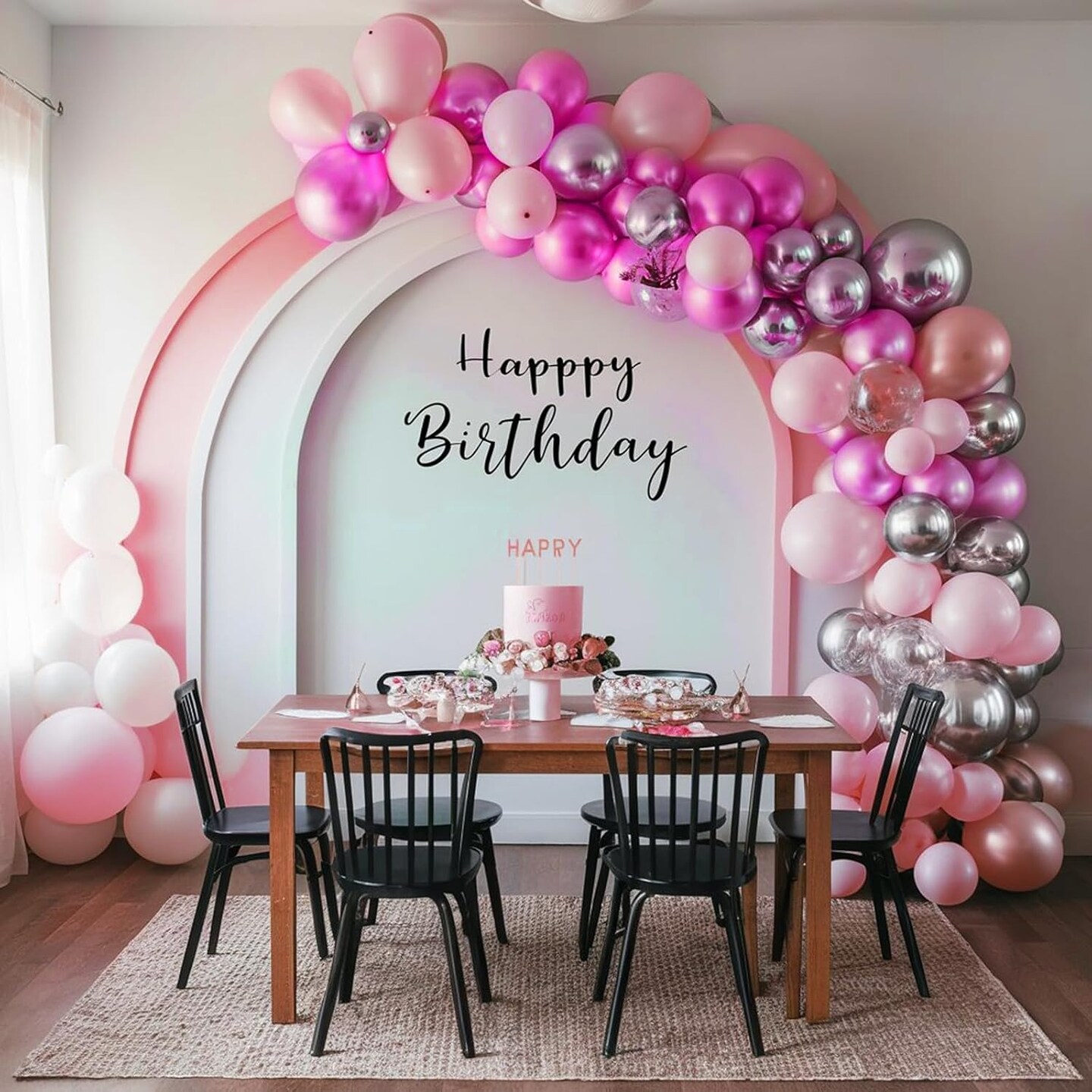 Pink and Silver Balloon Arch Kit (&#x9;Pink-silver )