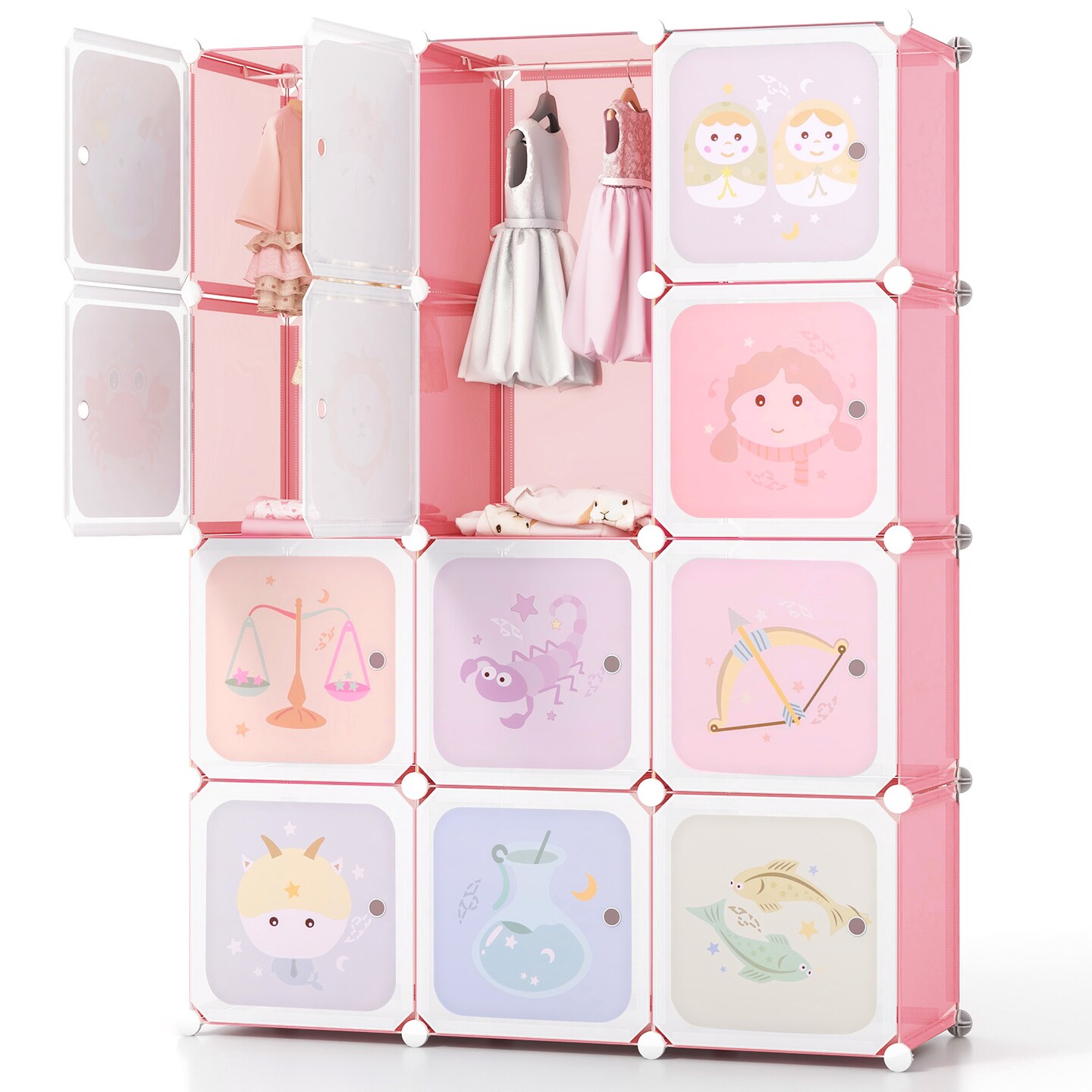 12-Cube Children&#x2019;s Wardrobe Closet with Doors and Hanging Space