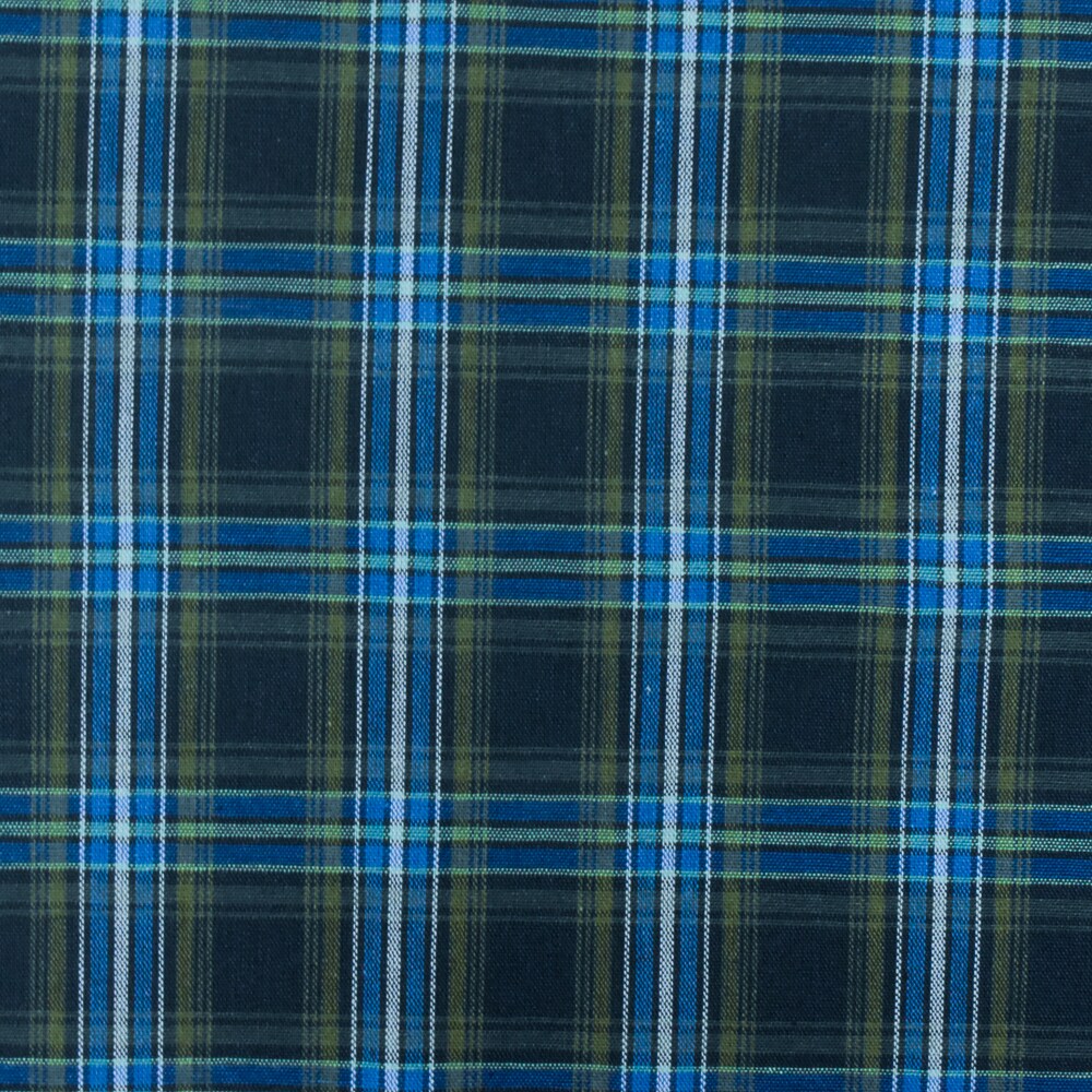 School Blue-Green-Multi Plaid Poly Cotton Madras Woven Fabric By the Yard
