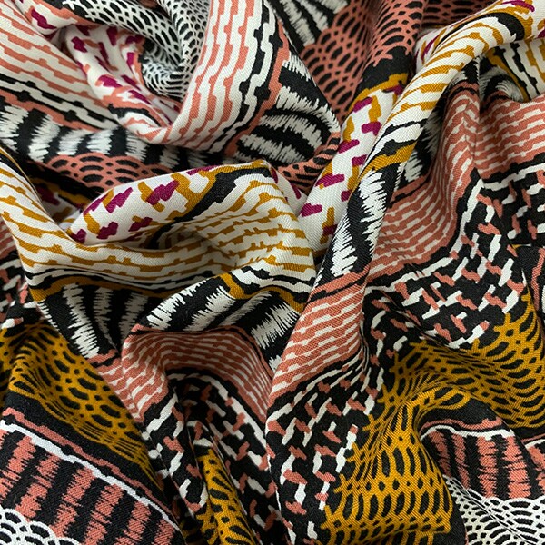 Rose and Copper Multi Stripe Print Rayon Challis Fabric By the Yard