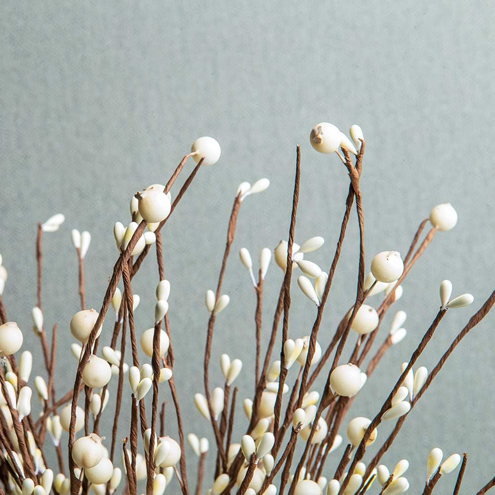 ,Cream Berries Stems White Berry Picks(Cream)