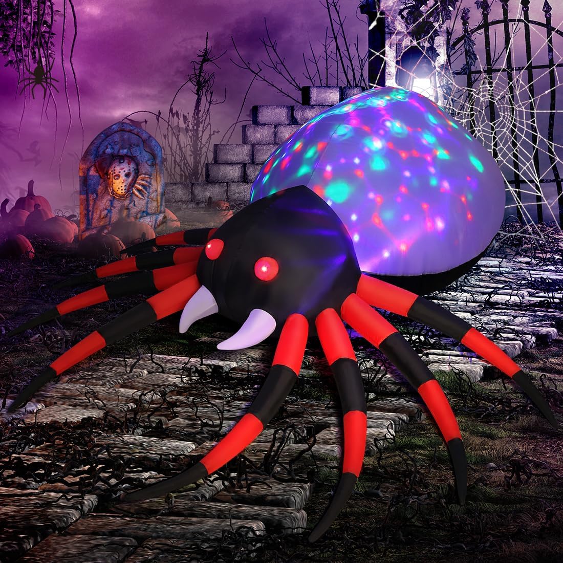 GOOSH 5 FT Width Halloween Inflatable Spider Decoration with Magic Light, Blow Up Yard Inflatable