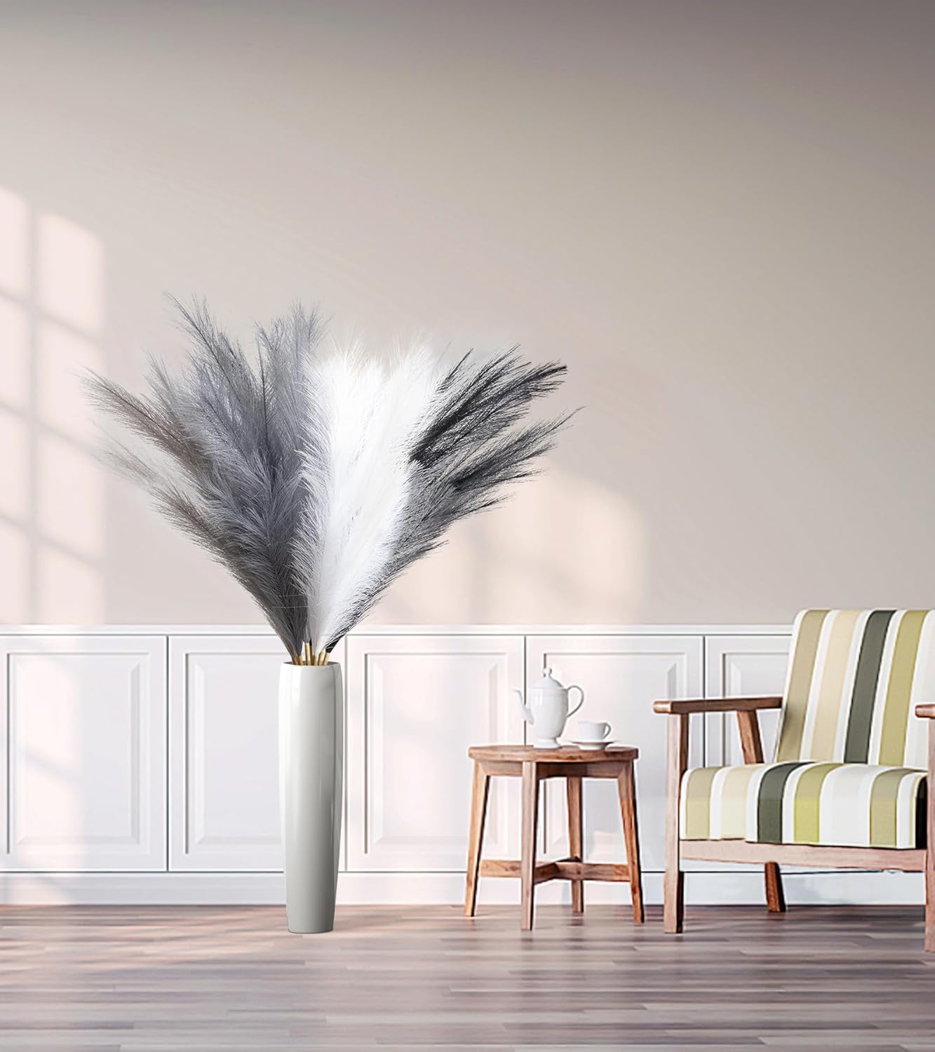 Pampas Grass Tall Faux Dried Decor (black Grey Style)