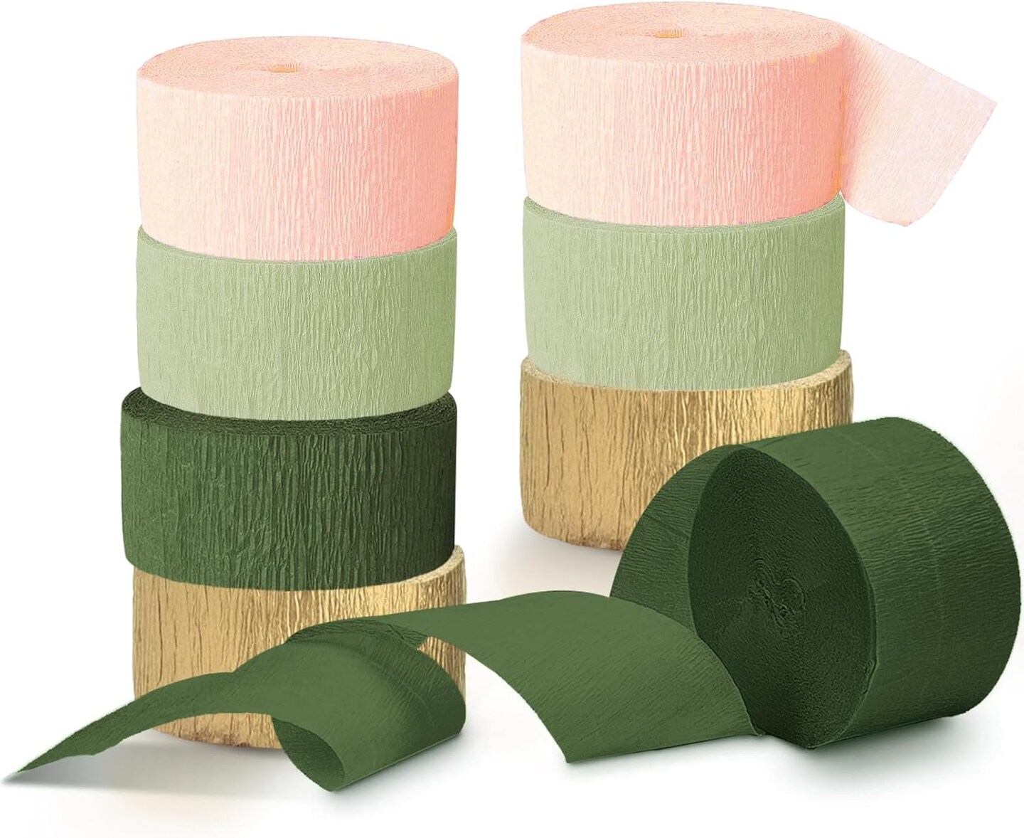 8 Rolls Moss Sage Green Pink Crepe Paper Streamers(Moss Green)