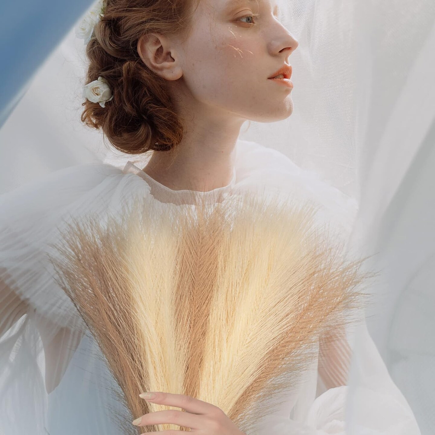 Faux Pampas Grass, 18"/45cm Artificial Pampas Grass Fluffy 6 Stem pompous Grass Flower Arrangement for Boho Home Wedding Decoration (Beige,Taupe)