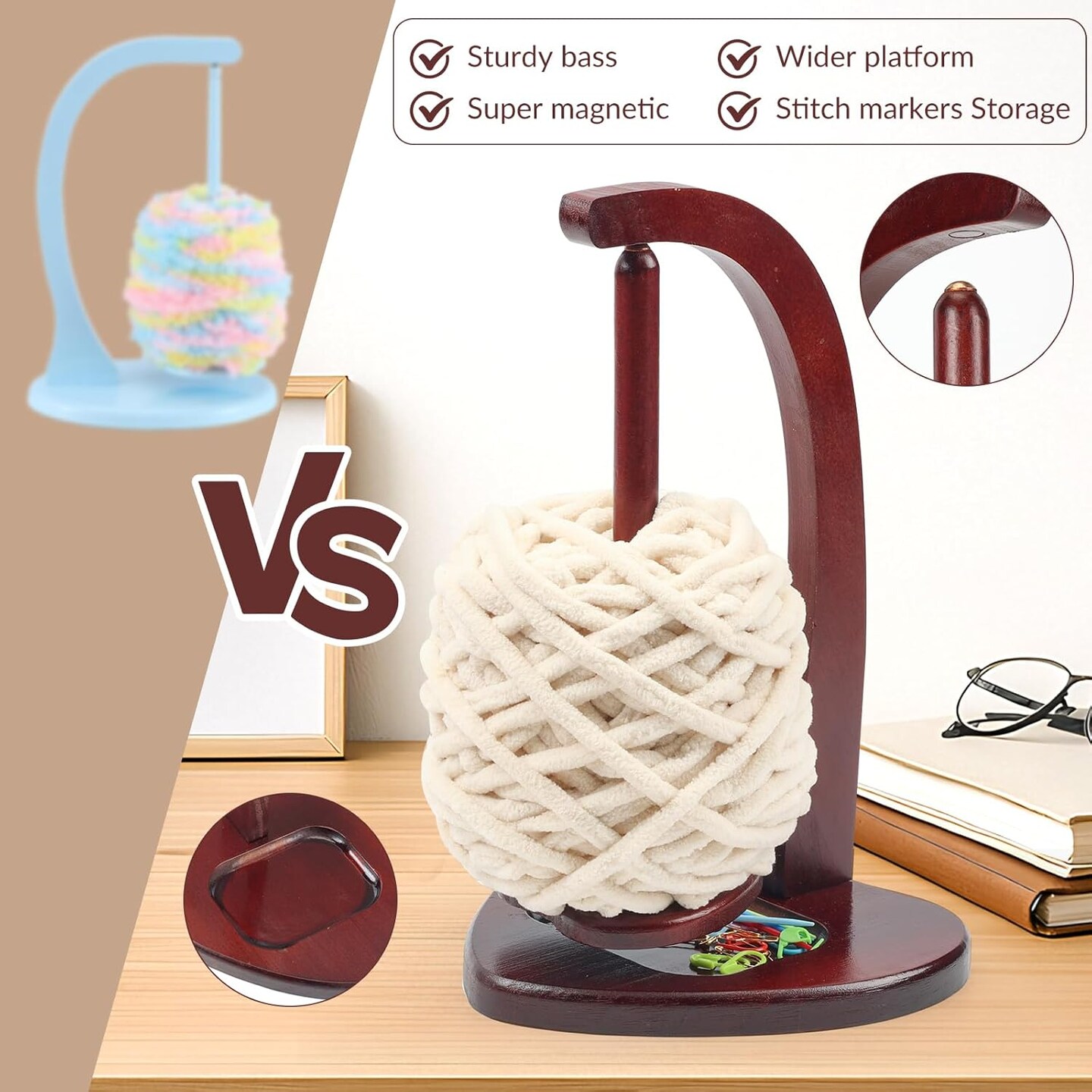 Magnetic Yarn Holder for Crocheting and Knitting, Love Wooden Yarn Ball Holder Spinner