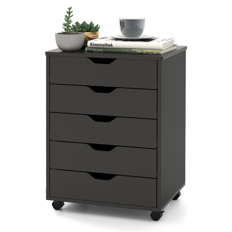 5-Drawer Rolling Storage Cabinet with Lockable Wheels and Cut-Out Handles for Home or Office