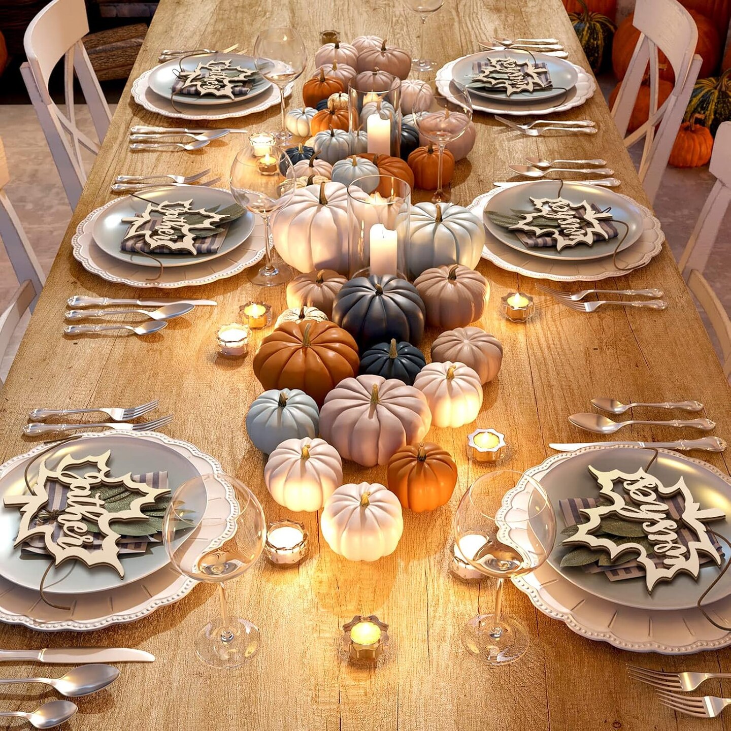24 Pieces Fall Thanksgiving Maple Wooden Plate Decor(Wood)