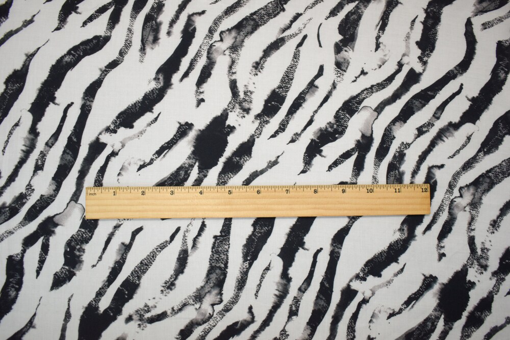 White-Black-Gray Cotton Ink Zebra Printed Lawn Woven Fabric By the Yard