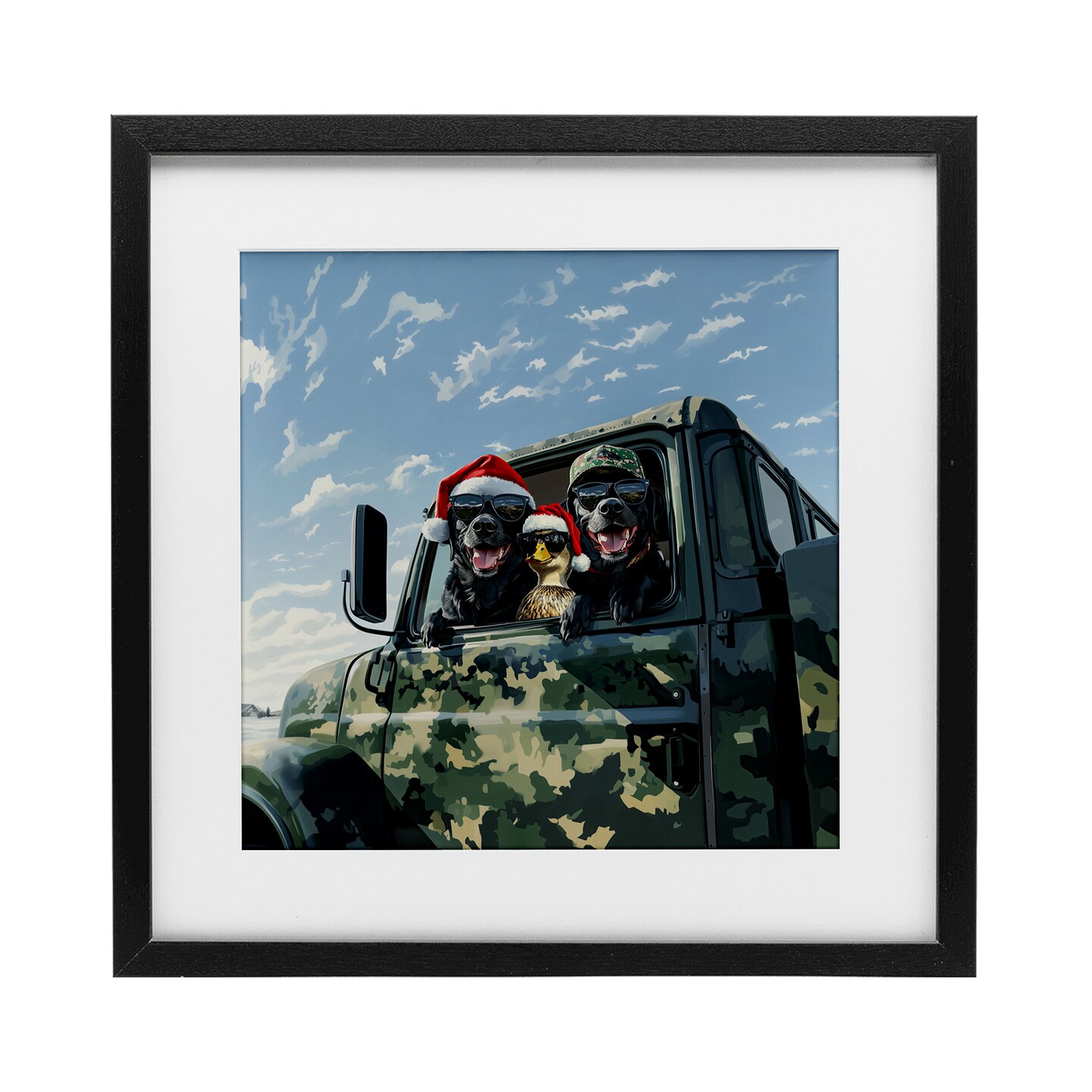 Stupell Industries Santa Dogs & Duck Framed Print Under Glass, design by Jim Baldwin