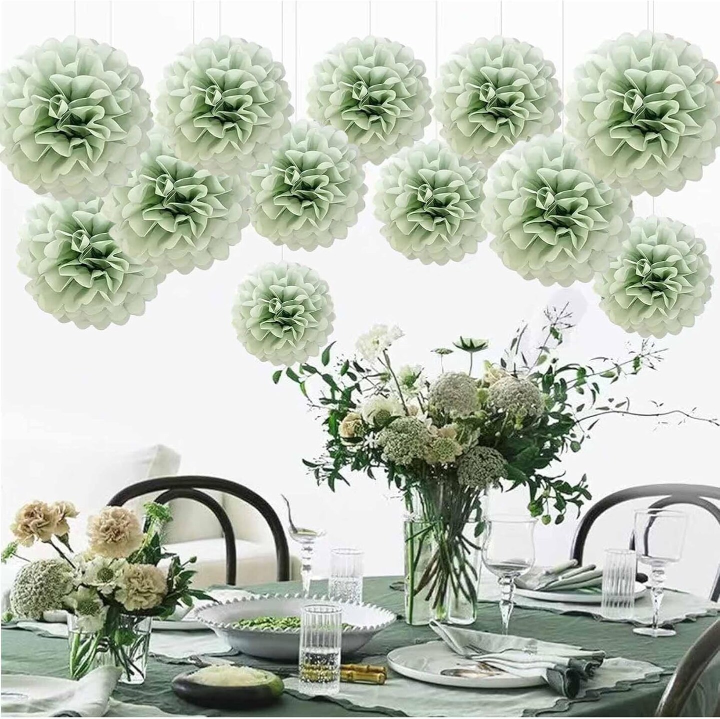 12Pcs- Hanging Paper Flowers(Sage Green)	11.97 x 5.35 x 1.3 inches