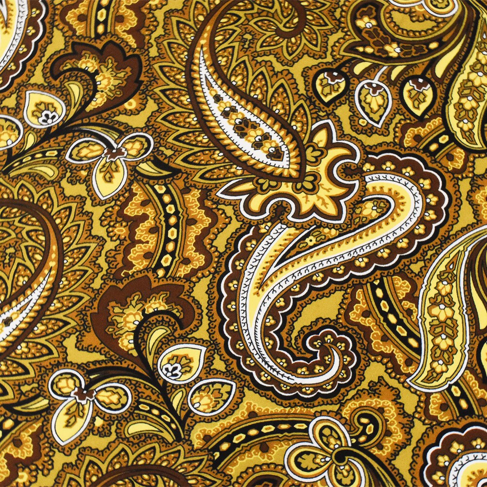 Yellow-Multi Famous Designer Viscose Paisley Printed Crepe Faille Fabric By the Yard