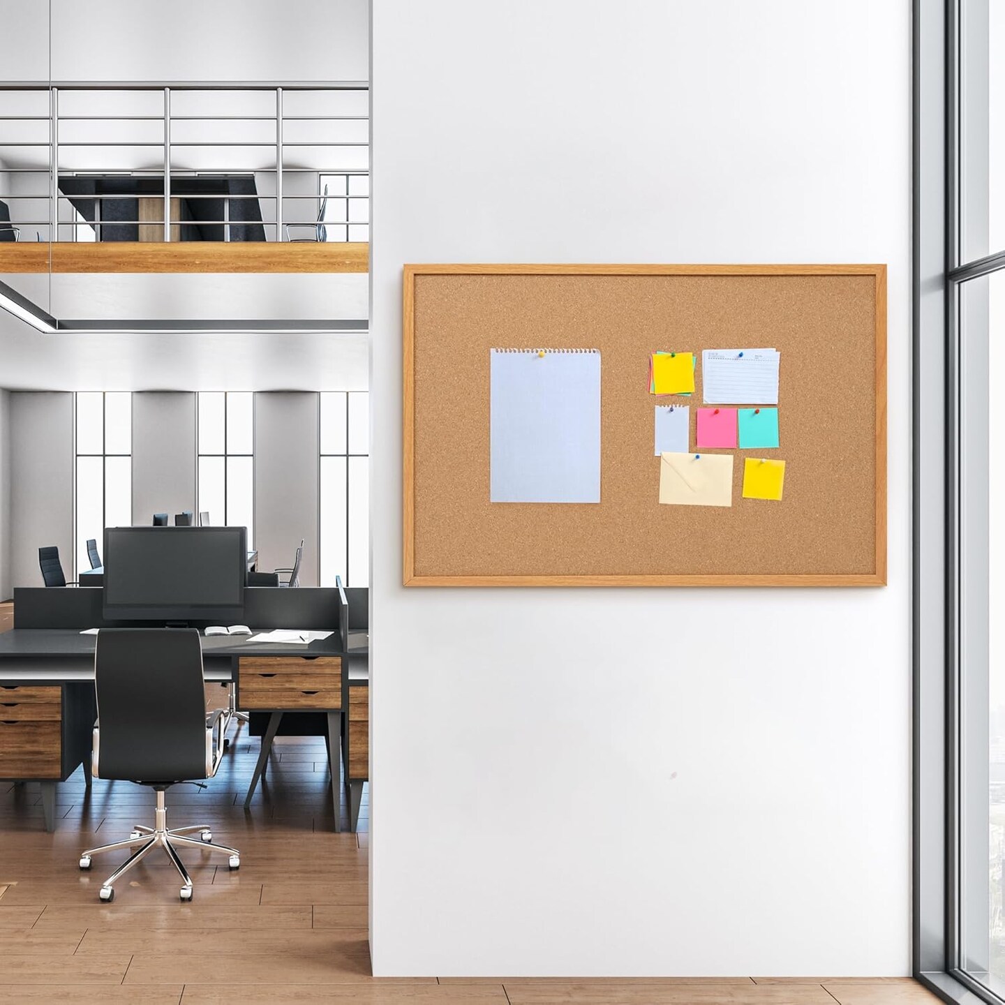 Cork Bulletin Board with 15 Push Pins - 24" x 36" (Wood Framed)