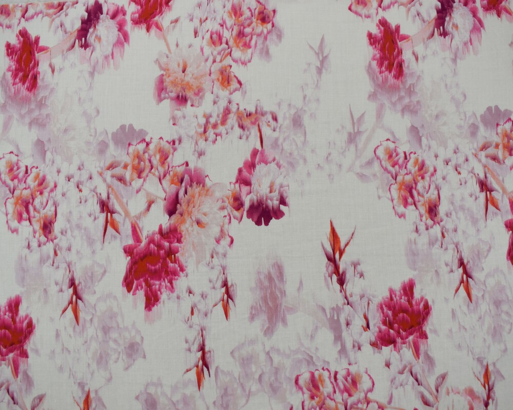 Pink-Orange-Multi Cotton-Rayon Floral Printed Lawn Woven Fabric By the Yard