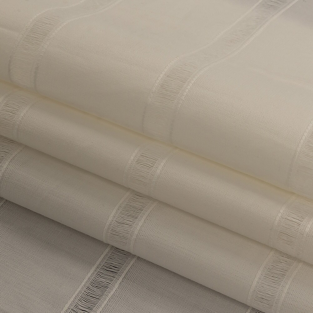 1 Yard White Cotton Poplin Fabric with Ladder Stitched Stripes Solid and Stripes