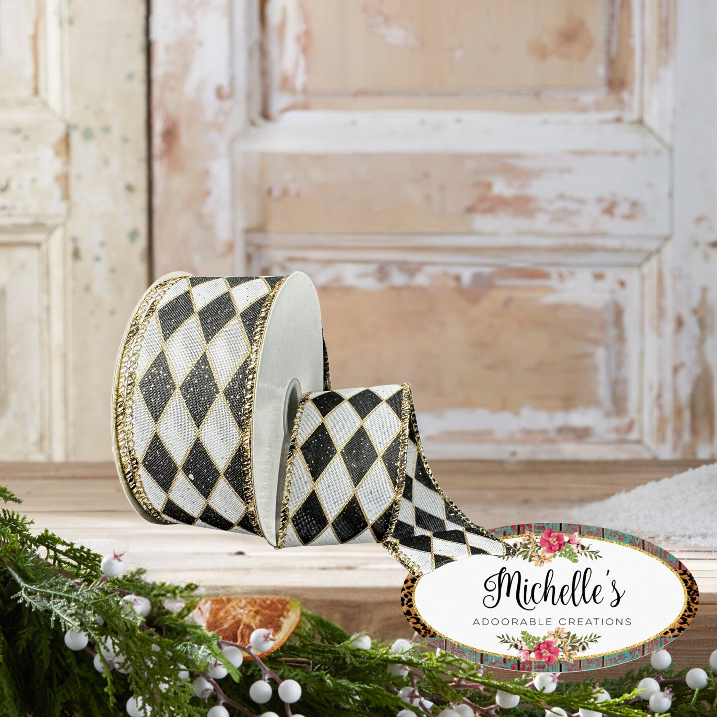 1.5&#x22; Antique Harlequin Ribbon: Black (10 Yards)