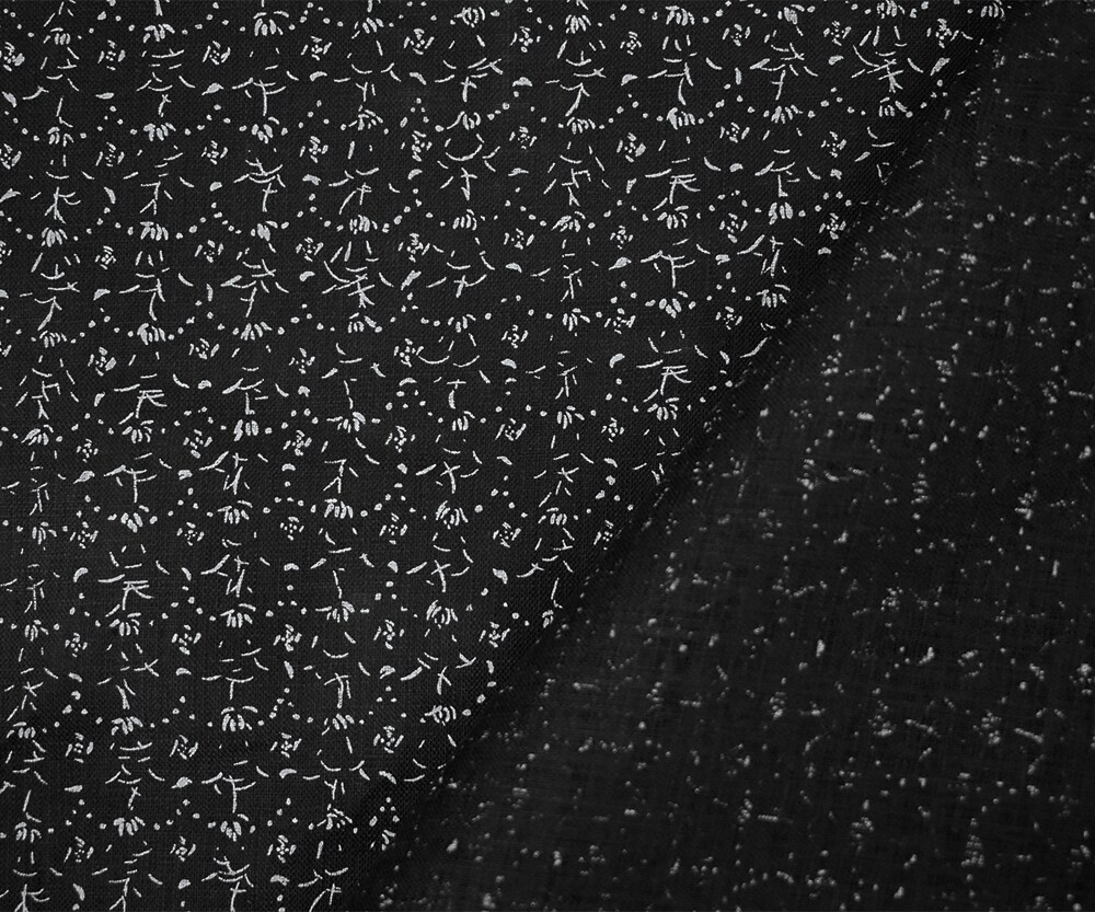 Black-White Nani IRO Dainty Abstract Pattern Printed Linen Sheeting Fabric By the Yard