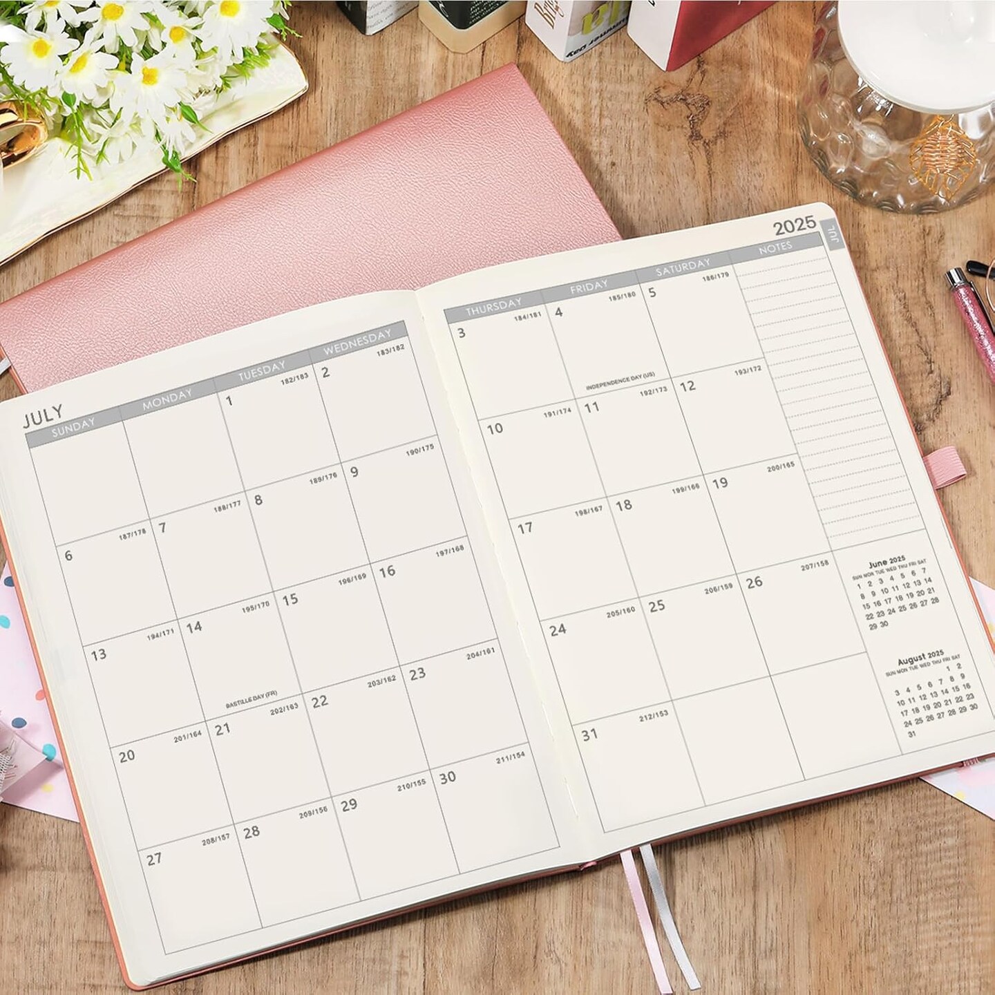 Planner 2025-2026 - JUL 2025 - JUN 2026, Academic Planner 8.5&#x22; x 11&#x22;, 2025-2026 Planner Weekly and Monthly, Leather Cover Planner with Thick Paper, Back Pocket with Notes Pages - Rose Gold