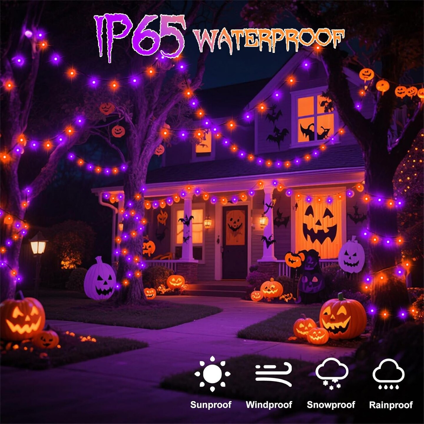 Orange Purple Halloween 33ft 100 LED String Lights Battery Operated (Warm White & Purple Orange)