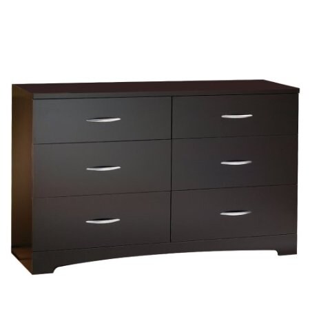 Modern 6-Drawer Chocolate Brown Dresser with Matte Chrome Handles and Smooth Glide Drawers