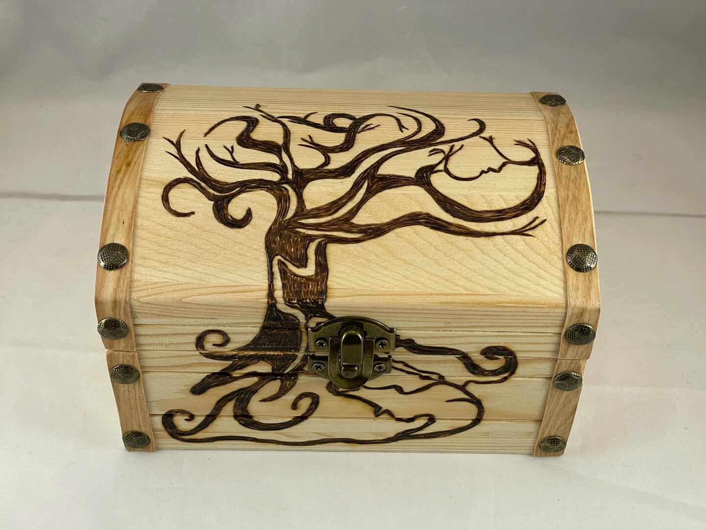 Abstract Gnarly Tree Wood Burned Chest, Pyrography, Jewelry
